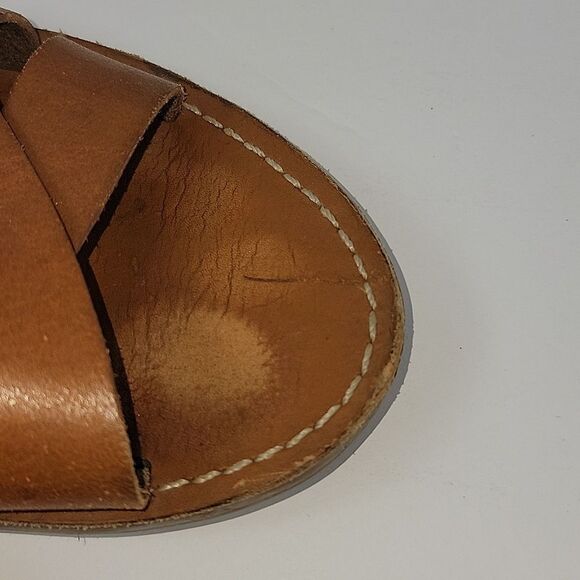 Madewell Boardwalk Woven Brown Leather Slide Women's Sandals - Picture 12 of 14